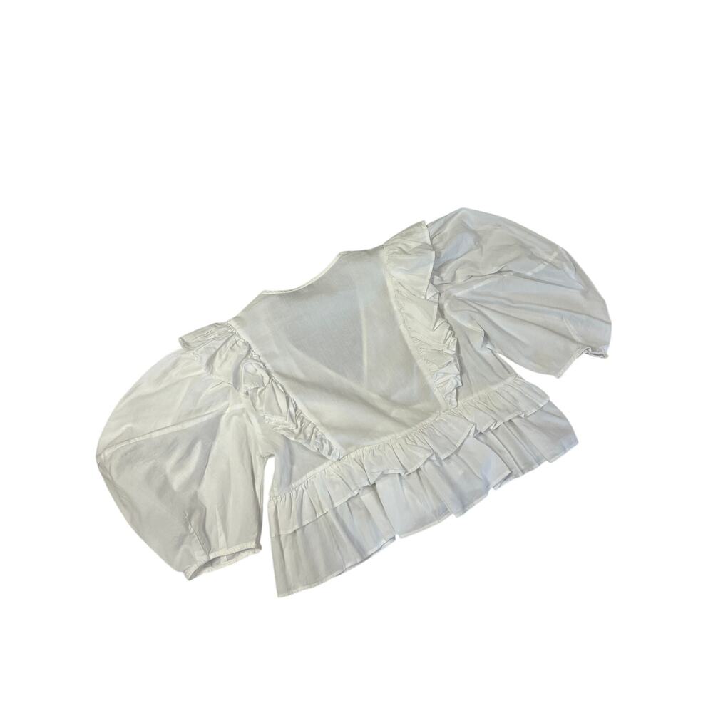 RHODE Ruffle Puff Sleeve Deep V Crop Blouse SIZE XS White Cotton Shirt - Picture 4 of 11